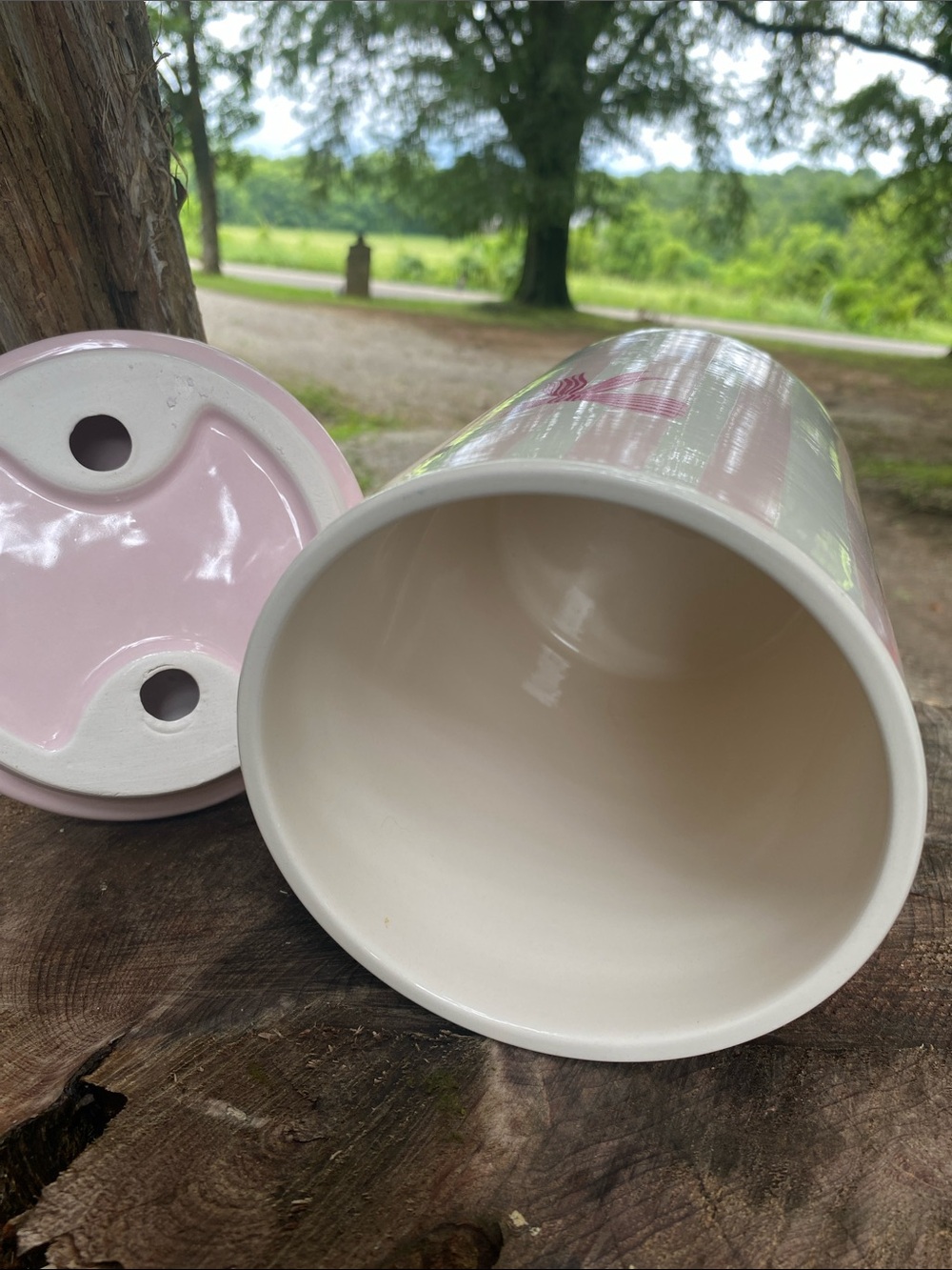 Pink Striped Ceramic Canister with Bow Accent - Home Accents - Picture 3 of 5